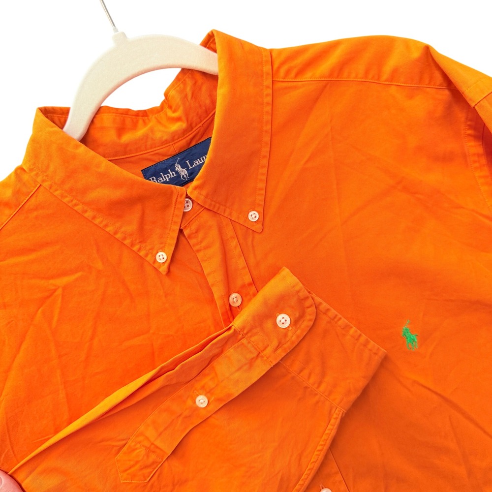 Ralph Lauren Button Down Shirt Mens, XL Orange Cotton Long Sleeve Classic Fit